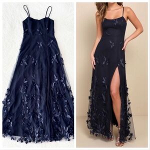 Lulus | Dresses | Nwot Lulus Abundant Charm Navy Blue 3d Floral Applique  Maxi Dress Large | Poshmark